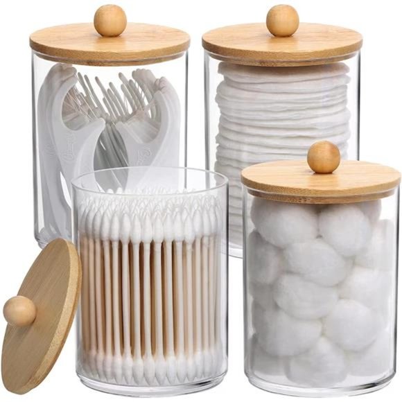4 Pack Qtip Holder, 10-Ounce Bathroom Organizer Accessories Storage Containers - Picture 1 of 7